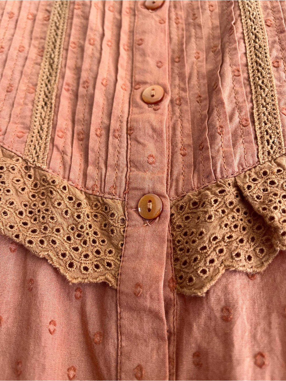 Love the Label Women's Rust Orange Cotton Eyelet Long Sleeve Blouse - Size: S - Picture 7 of 10